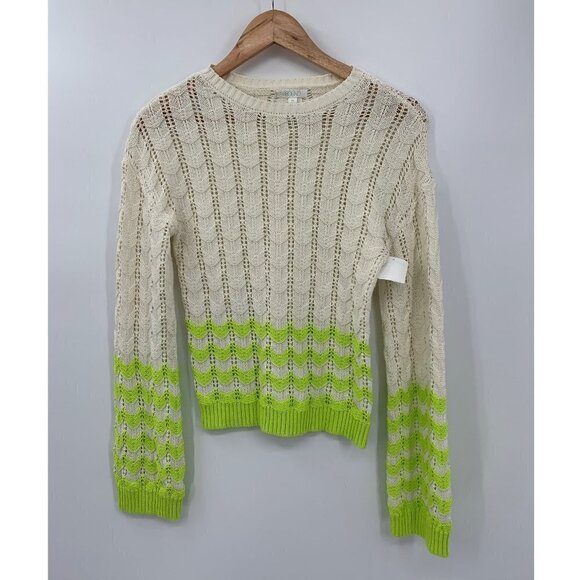 Abound Crew-Neck Pointelle Sweater Ivory/Green XXS - Picture 3 of 8